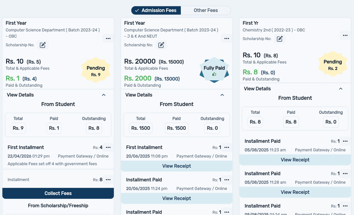 Qviple admission fees dashboard