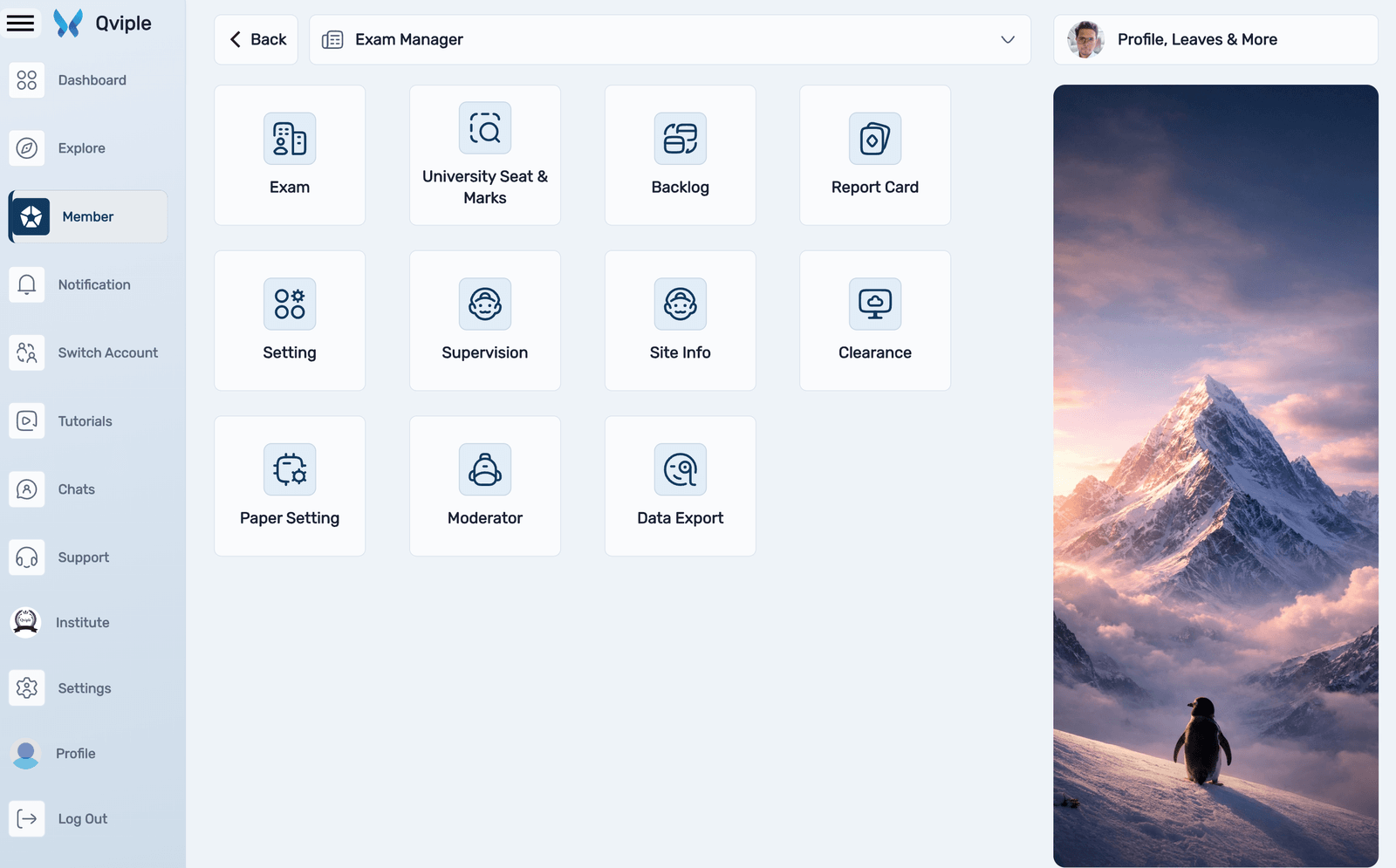 Exam Manager dashboard