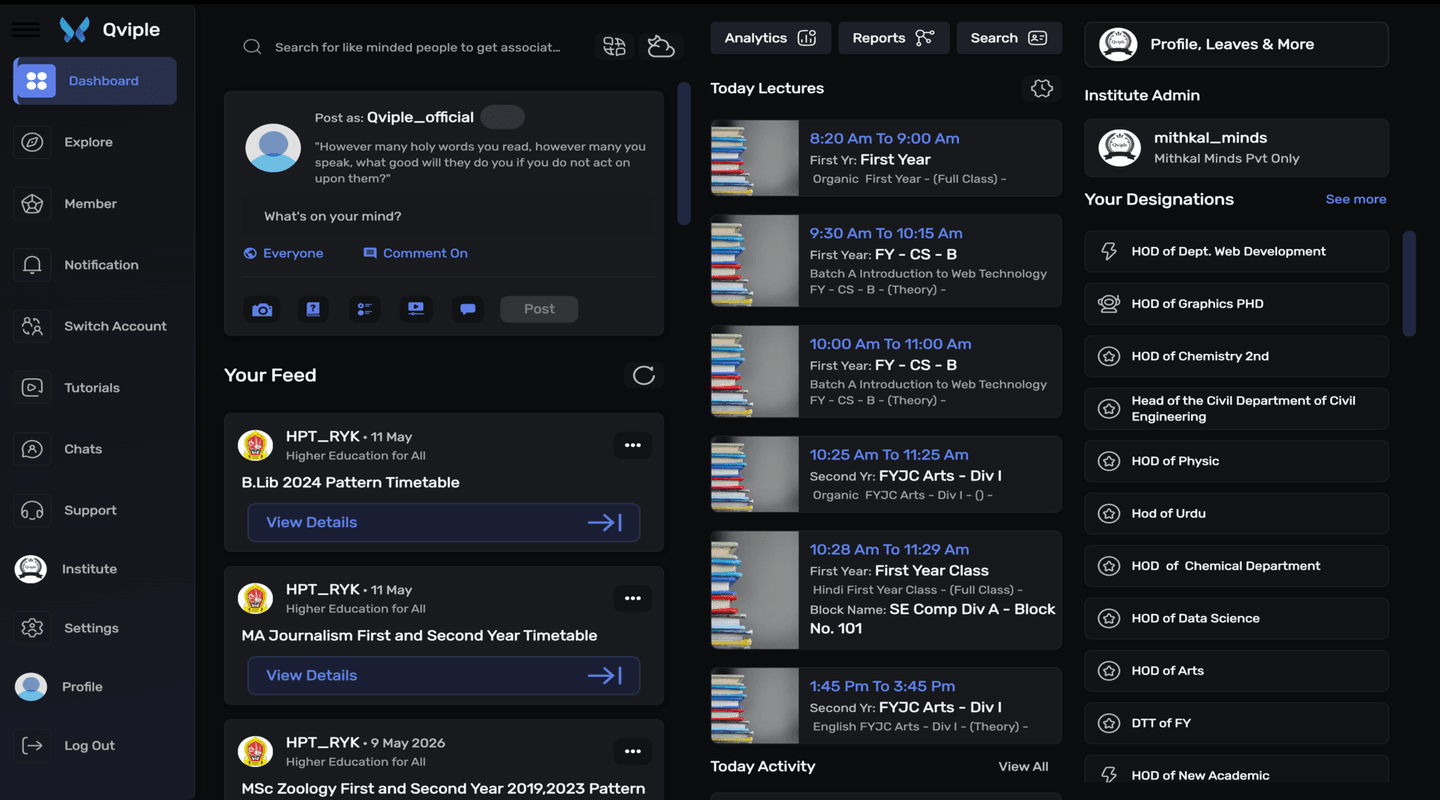 Qviple institutional management interface