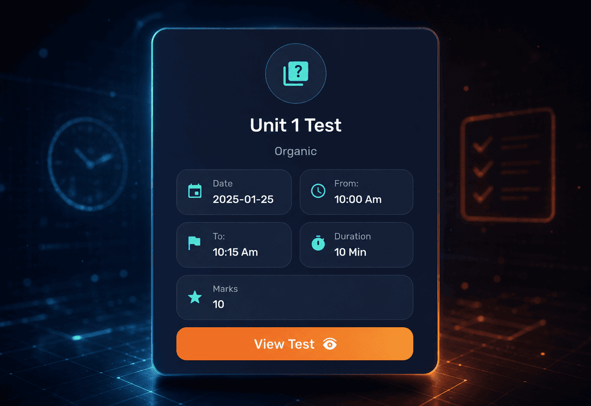 MCQ test management screen in Qviple