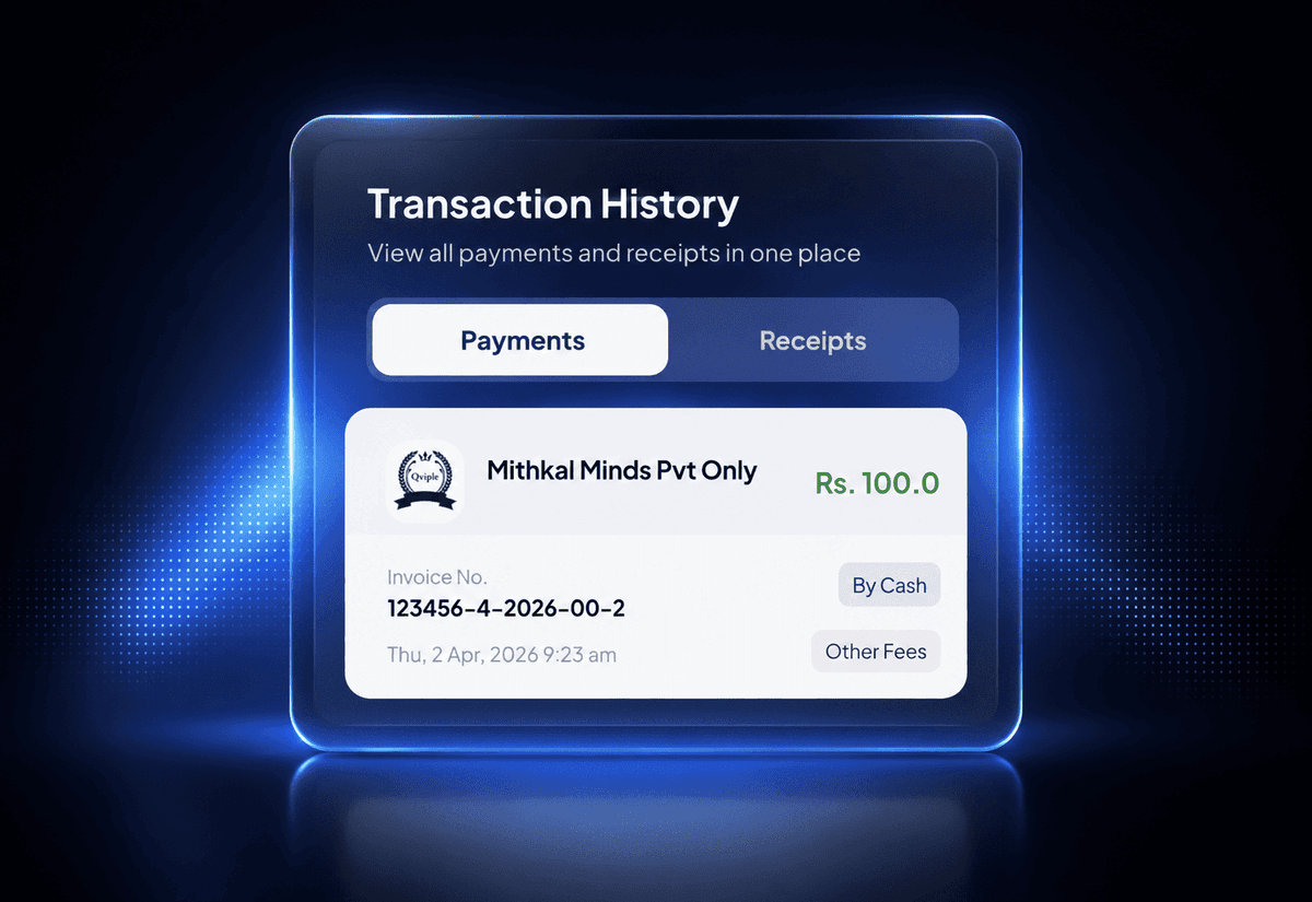Transaction history records screen in Qviple